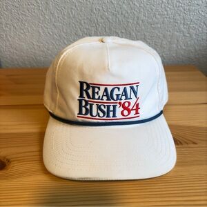 Vintage Reagan Bush ’84 rope snapback hat in white with embroidered logo.